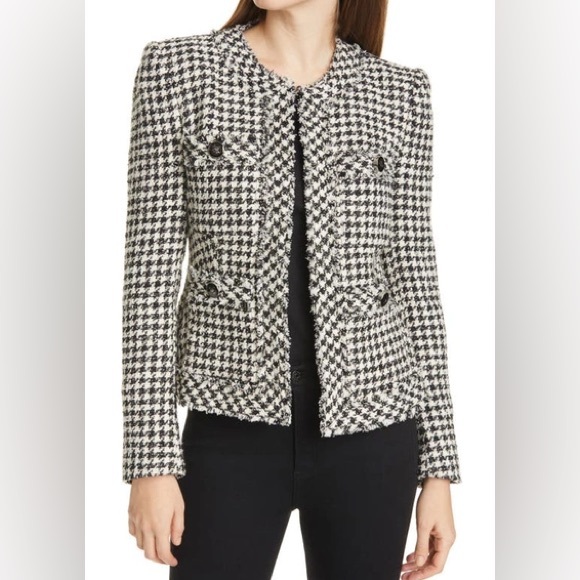 Veronica Beard Shanti Tweed Herringbone Jacket Black White - Picture 1 of 9